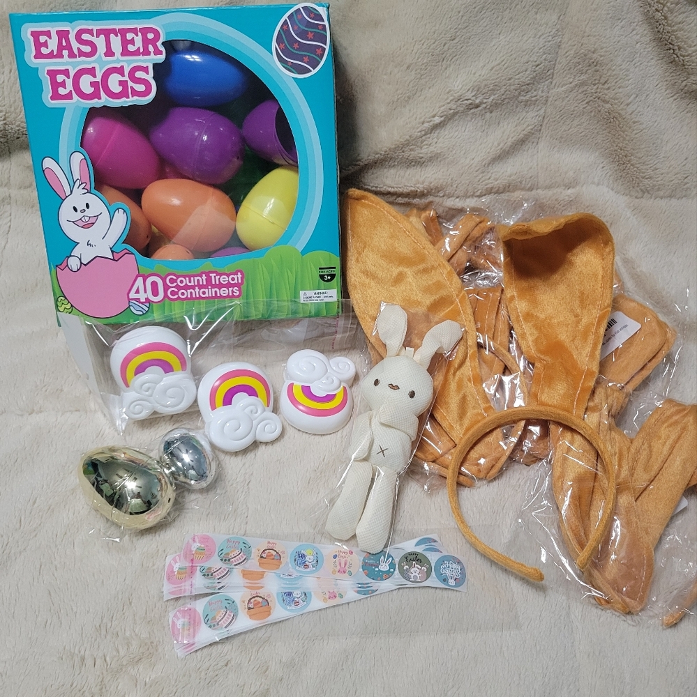 EASTER EGG HUNT Party Set, 5 Rabbit Ear Headband 40 large eggs prize eggs  NEW
